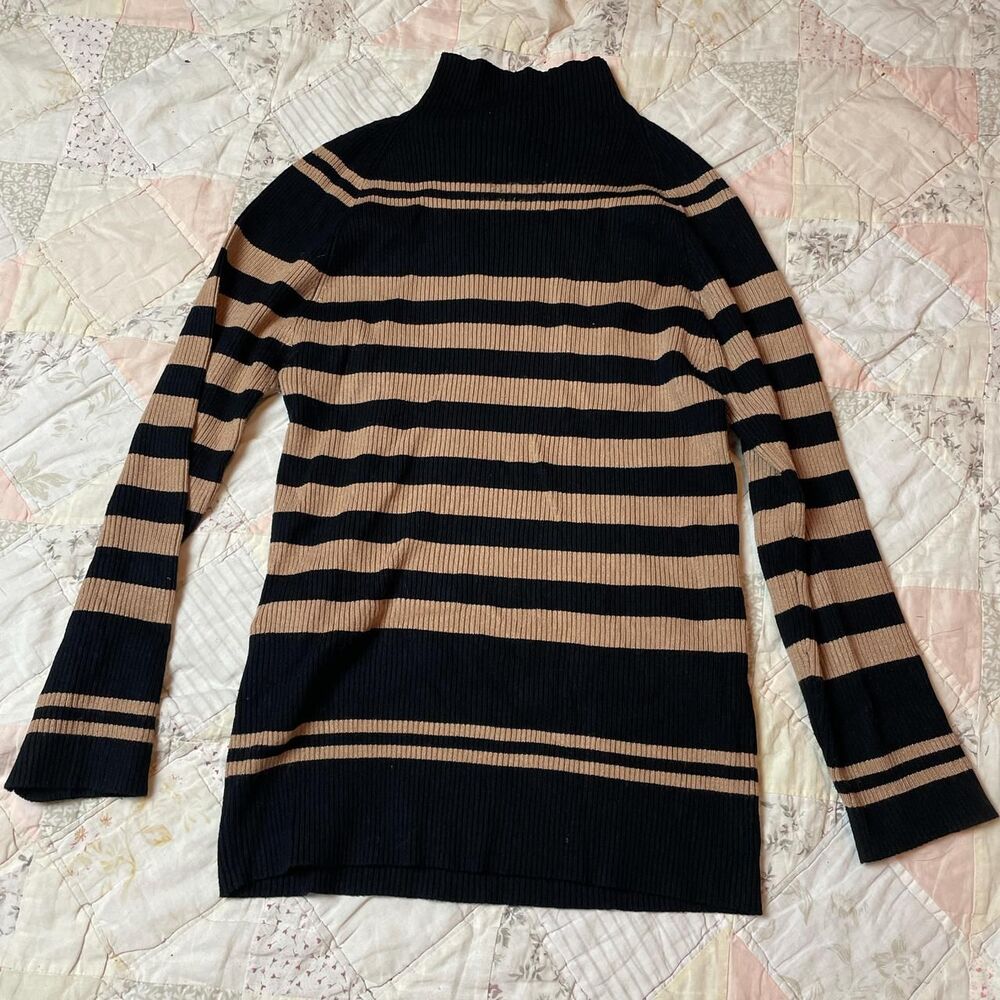 madeleine brown and tan vintage striped short turtleneck sweater size US 10